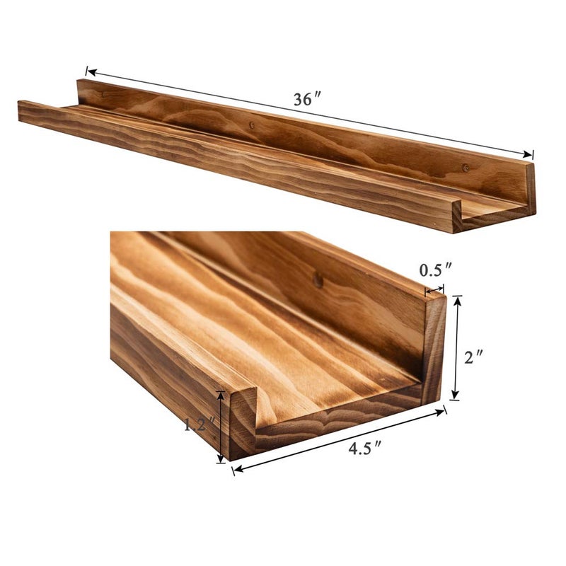 AZSKY Rustic Wood Floating Shelves for Nursery Books Long Wall Bookshelf Photo Picture Ledge Shelf with Lip Wall Shelf for Kids Bedroom Bathroom Living Room Office Frames 36 Inches Set of 2 - Image 3
